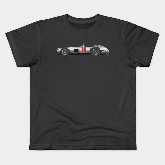 Juan Manuel Fangio Mercedes Benz W196 - Illustration Kids T-Shirt by Burro Wheel